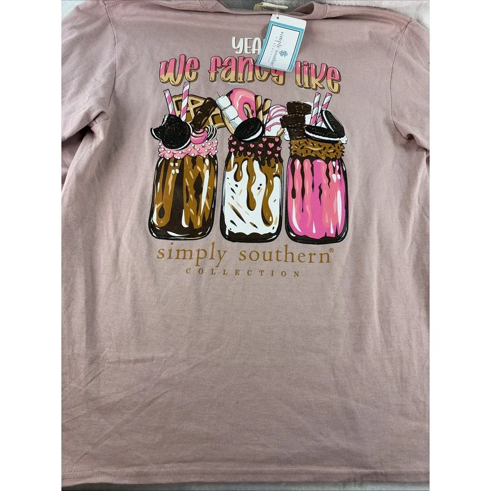 NWT Simply Southern Fancy Like Milkshake Long Sleeve Tee Pink Youth Large